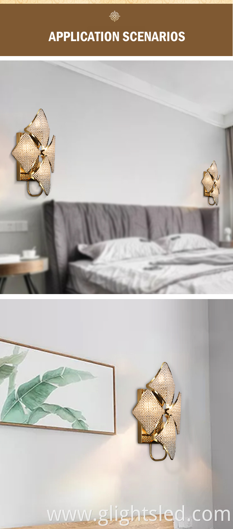 G-Lights Hot Selling Modern Designer Indoor Decorative Bedroom Led Crystal Wall Light